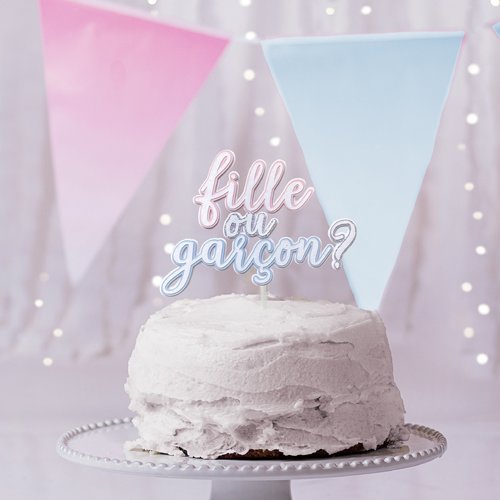 Cake topper fille ou garçon décoration de gâteau gender reveal, | thème bleu rose et pailletée