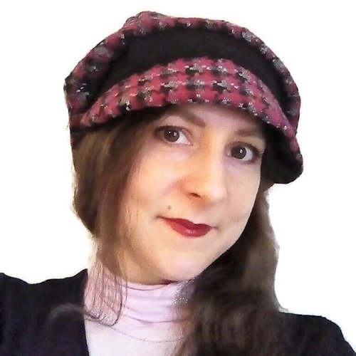 Casquette gavroche femme, casquette boule automne-hiver, taille 57, tweed noir framboise et gris