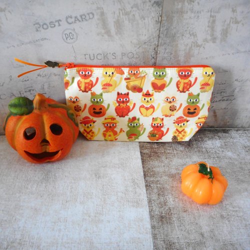 Chats d'automne d'halloween, pochette de rangement, trousse femme homme enfant, accessoire cadeau halloween