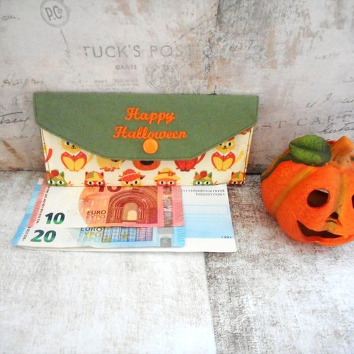 Enveloppe cadeau halloween, pochette tissu, coton chats d'automne, happy halloween, cadeau enfant homme femme