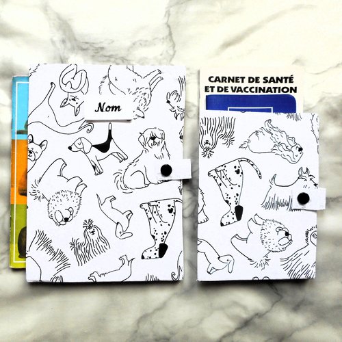 Protège carnet de santé pour chiens ou range ordonnance, housse de passeport, dessins chiens, scottish corgis dalmatien, nom brodé