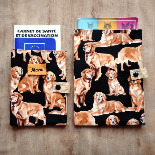 Protège passeport pour chien, housse de carnet de santé, range ordonnance, golden retriever, nom brodé