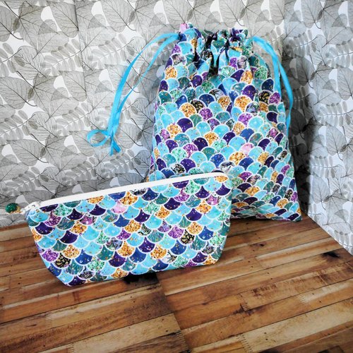 Petit sac et trousse imperméables, ecailles sirènes, sac de piscine sport, pochette de rangement, trousse de toilette maquillage