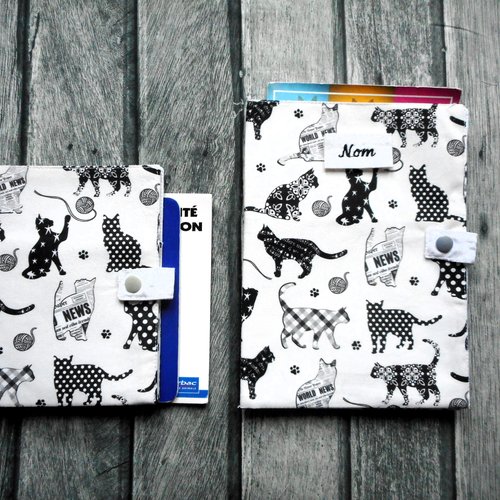 Protège carnet de santé pour chat, etui passeport personnalisé, range ordonnances, chats noirs gris pois