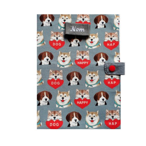 Range ordonnance pour chien, grand protège carnet de santé, shiba inu beagle et coeurs, nom brodé