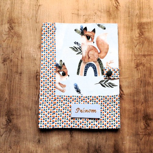 Housse de carnet de santé bébé enfant, renards malicieux arc-en-ciel, cadeau naissance bébé prénom, protège carnet garçon fille