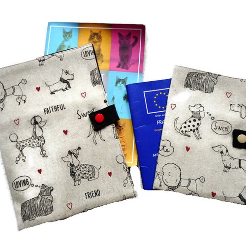 Protège pour carnet de santé pour chien, etui passeport, range ordonnance, chiens et coeur caniches