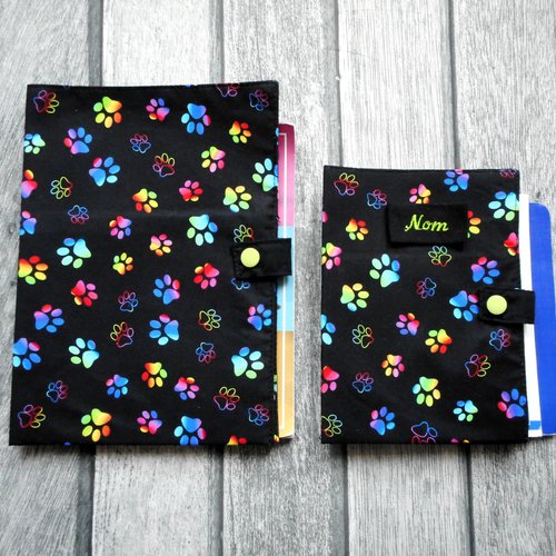 Protège carnet de santé pour animaux de compagnie, pattes chat chien rongeur colorées, etui passeport, range ordonnance, nom brodé