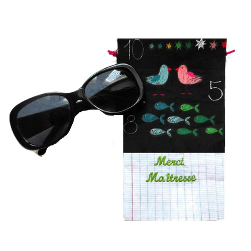 Cadeau maîtresse maître d'ecole atsem asmat, etui à lunettes, tableau noir, chiffres colorés, cadeau fin d'année scolaire