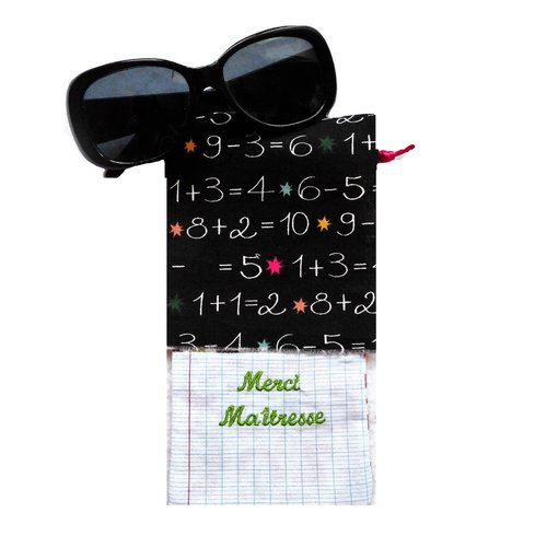 Etui à lunettes personnalisé, merci maîtresse maître atsem, tissus additions et soustractions, cadeau fin d'année scolaire