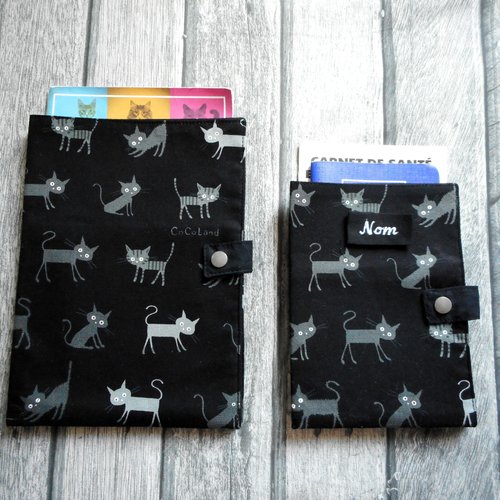 Protège passeport pour chat, range ordonnance, housse de carnet de santé, 50 nuances de chats gris, nom brodé