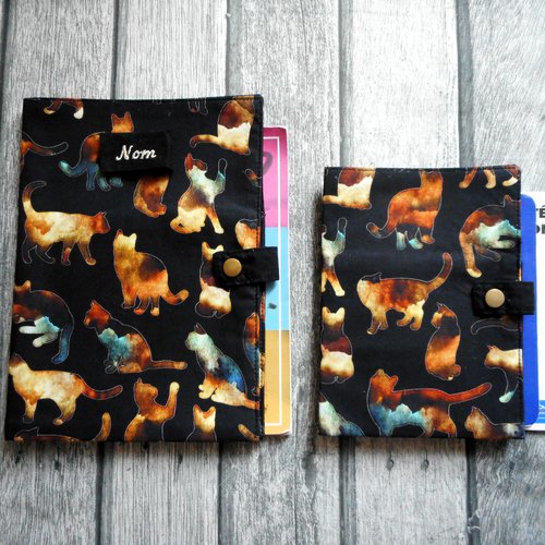 Protège carnet de santé pour chat, range ordonnance, etui passeport, chats siamois moiré, nom brodé