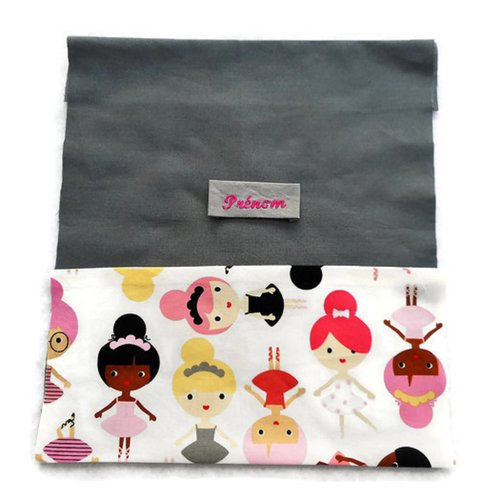 Sac chaussons de danse, prénom brodé, sac fille, ballerines du monde, coton gris, rentrée des classes