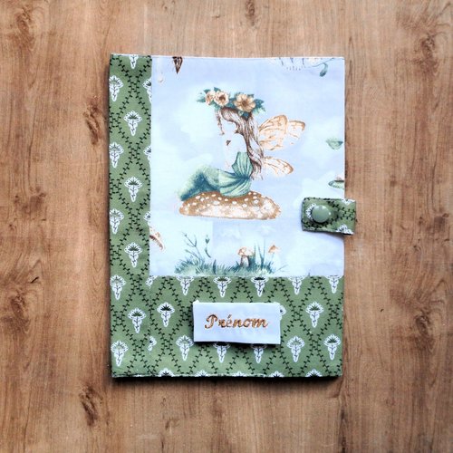 Housse de carnet de santé bébé enfant, la fée des champignons, cadeau naissance baby shower, bébé prénom, etui garçon fille