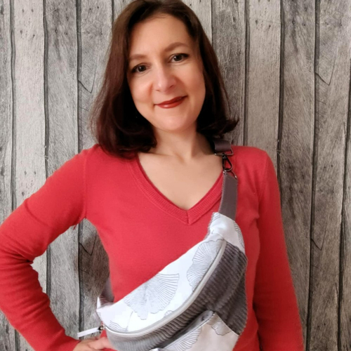 Sac banane velours côtelé gris, jacquard ginko biloba gris clair, sac bandoulière, cadeau femme homme, cadeau anniversaire noël