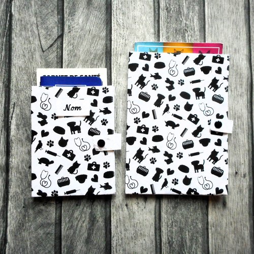 Protège carnet de santé pour animaux de compagnie, chien chat noir  vétérinaire, etui passeport, range ordonnance, nom brodé
