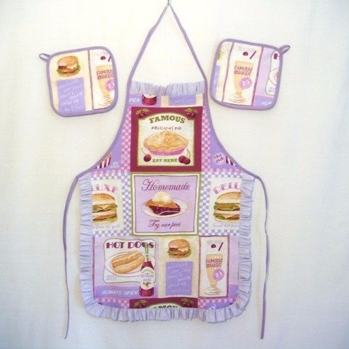 Set 1 Tablier, 2 Gants De Cuisine, 4 Maniques Picnic "Richmond Jeans