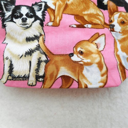 Porte Monnaie Chiens Chihuahuas Fond Rose En Coton Breloque Chihuahua Porte Monnaie Femme Fille