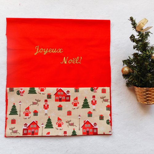 Sac cadeau noël personnalisé casse-noisette rennes et lutins broderie "joyeux noël + prénom" pochette cadeau coton pochon 