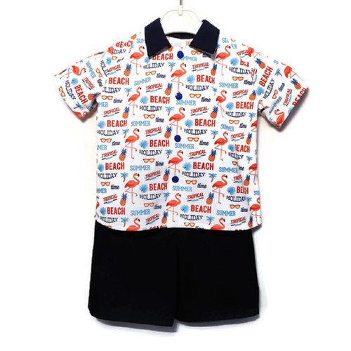 Ensemble Bebe 12 Mois Flamants Roses Et Ananas Chemise Et Bermuda Bleu Marine Ete Garcon En Coton Un Grand Marche