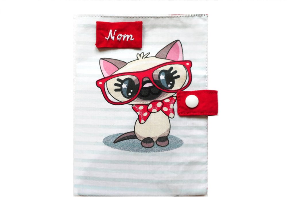 Etui Passeport Protege Carnet De Sante Pour Chats Nom Brode Chats A Lunettes Rouges Et Rayures Un Grand Marche