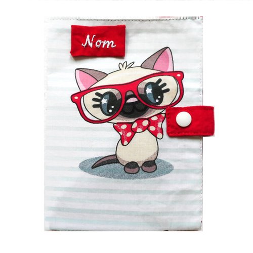 Etui Passeport Protege Carnet De Sante Pour Chats Nom Brode Chats A Lunettes Rouges Et Rayures Un Grand Marche