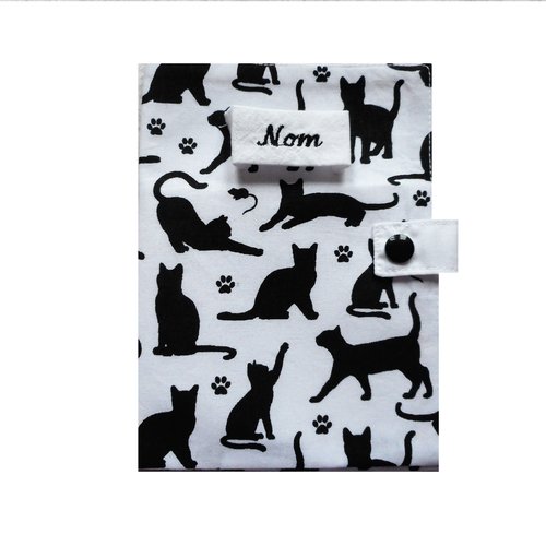 Couverture de carnet de santé pour chats protège passeport chats noirs et souris fond blanc  accessoire nom brodé