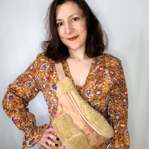 Sac banane fausse fourrure beige camel, banane hiver, sac bandoulière, cadeau femme homme, cadeau anniversaire noël