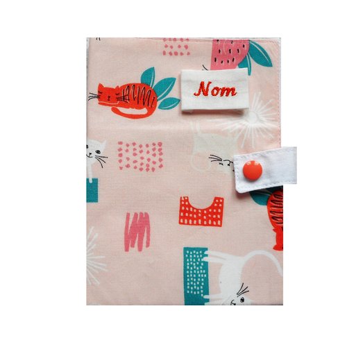 Protège carnet de santé pour chat, etui passeport, range ordonnance, chats corail et rose clair