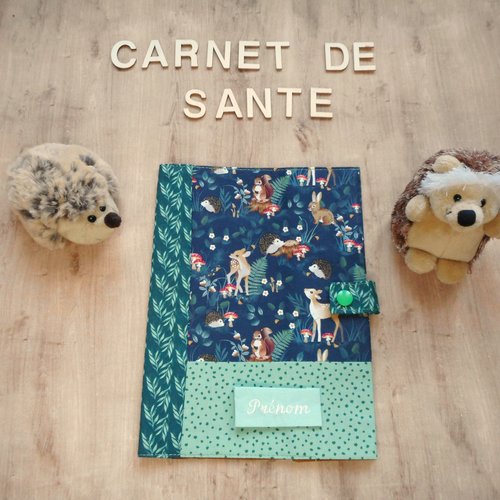 Couverture de carnet de santé, cadeau bébé enfant, hérisson ecureuil faon lapin, cadeau naissance baby shower, bébé prénom,