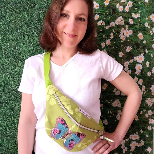 Sac banane papillon, cadeau fête des mères, coton vert, cadeau femme homme, accessoire papillon