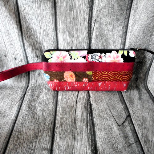 Trousse de rangement, lièges prunes, coton fleurs asiatiques, cadeau femme maman, fête des mères, pochette vegan