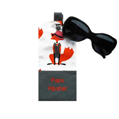 Papa hipster, cadeau fête des pères papa, cadeau homme, etui à lunettes, renards hipster chics