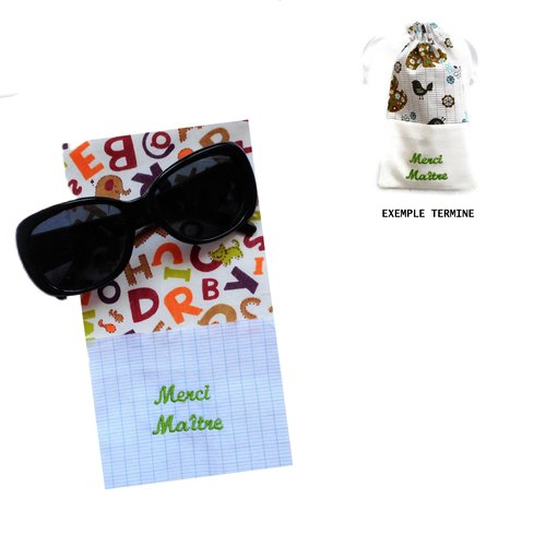 Cadeau maître maîtresse d'ecole, etui à lunettes personnalisé, cadeau atsem asmat, pochon à lunettes, coton alphabet animaux marron