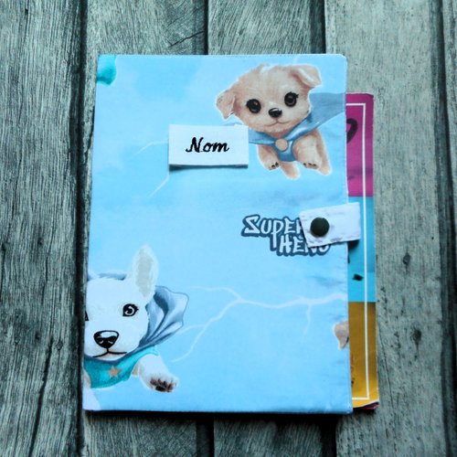 Housse de carnet de santé pour chiens, chiots super héros vert, labrador chihuahua bouledogue, etui passeport, range ordonnance