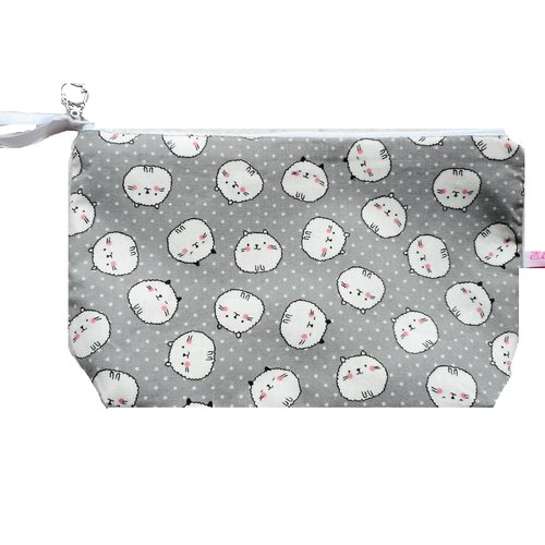 Trousse chats en boule blancs et pois, pochette de rangement, trousse femme homme, accessoire cadeau chat