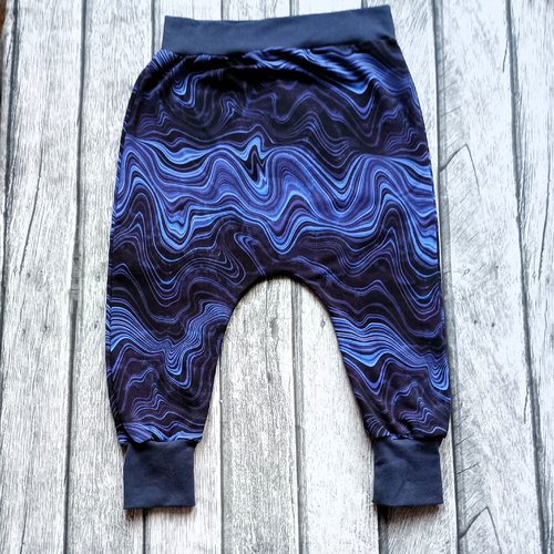 Sarouel enfant, pantalon garçon fille 3-4 ans, vagues bleues,  sweat léger coton