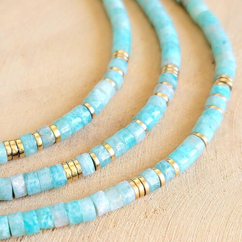 Collier amazonite naturelle et hématite dorée – bijou bohème fait main