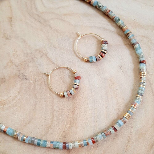 Collier jaspe aqua terra naturel et hématite dorée – bijou bohème fait main