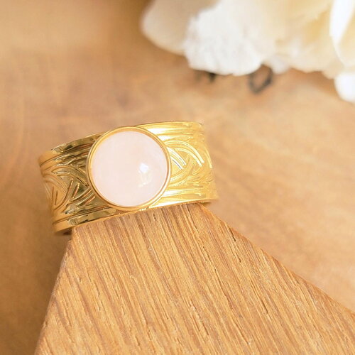 Bague ajustable quartz rose et acier inoxydable doré – bijou pierre naturelle