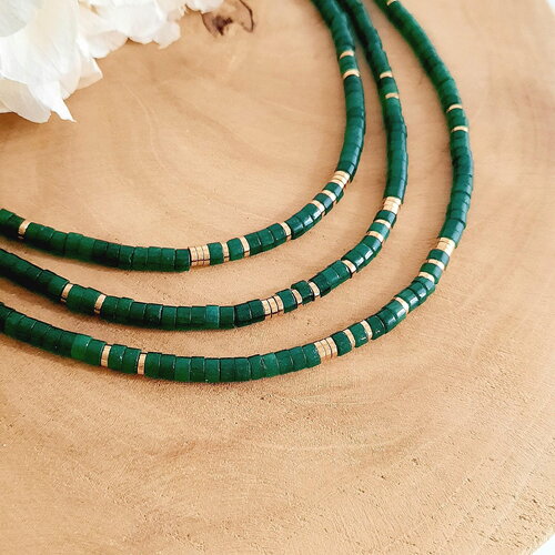 Collier agate verte naturelle et hématite dorée – bijou bohème fait main