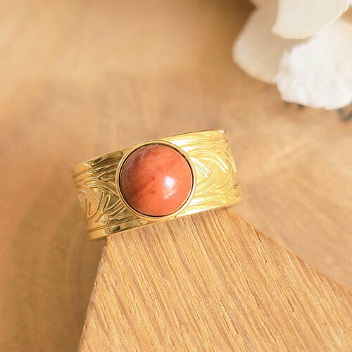 Bague ajustable agate rouge et acier inoxydable doré – bijou pierre naturelle
