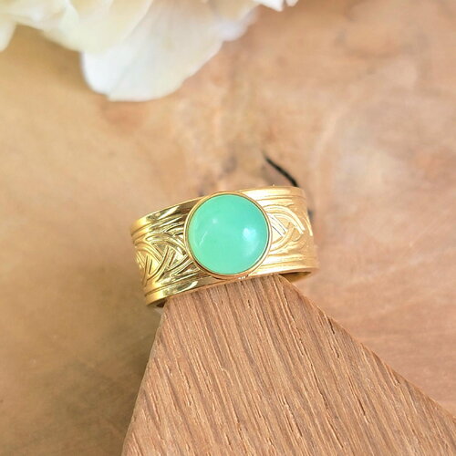 Bague ajustable chrysoprase et acier inoxydable doré – bijou pierre naturelle