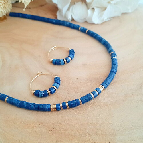 Collier lapis-lazuli naturel et hématite dorée – bijou bohème fait main