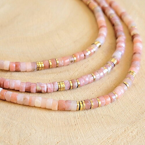 Collier jaspe fleur naturel et hématite dorée – bijou bohème fait main