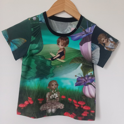 Tee-shirt fée taille 6 ans,t-shirt elfe fille,dentelle noir,vêtement cadeau,t-shirt cadeau 6 ans