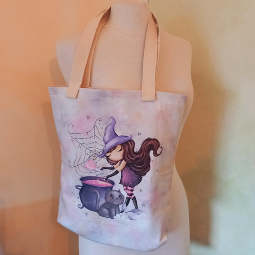 Sac halloween,sac sorcière, sac coton,sac sport,sac course,tote-bag, cadeau de noël, cadeau fille,  sac enfant
