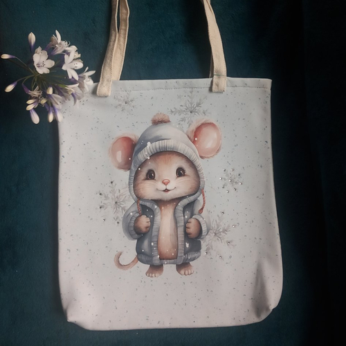 Sac,sac enfant, tote-bag, sac a bandoulière, cadeau de noël, motif petite souris,flocon,neige, cadeau enfant,sac course