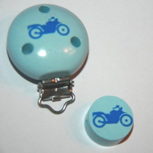 Clip bois et sa perle moto (bleue)