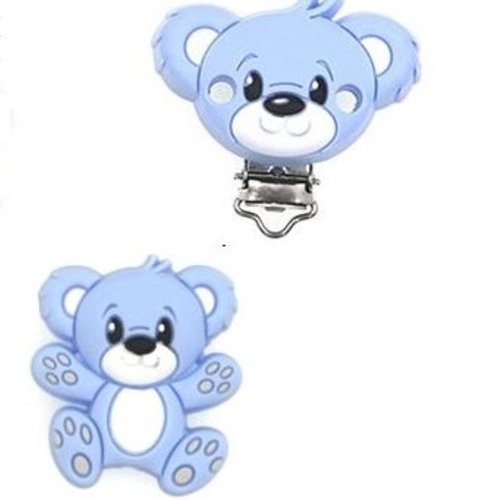 Clip et perle silicoen ours bleu